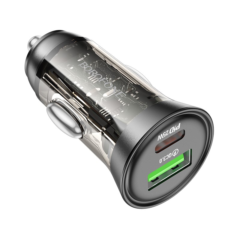 Incarcator Auto Borofone BZ26A Shadow USB + TYPE C - PD 43W 3A +Cablu 1USB Type C-Type C - Transparent - 3 | YEO